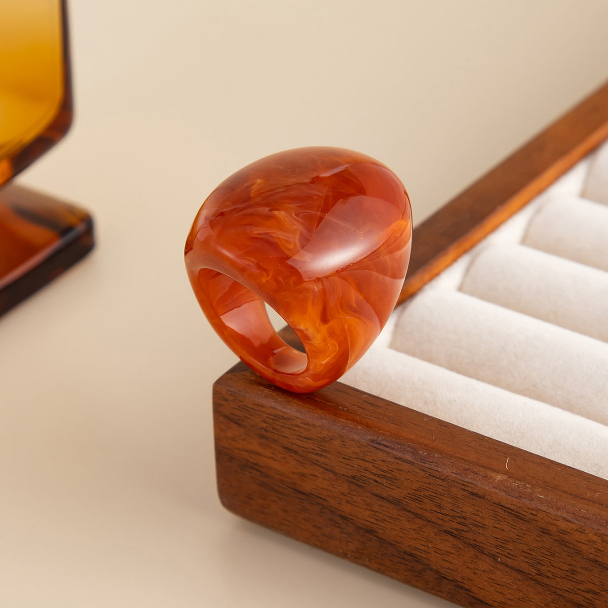 Vintage Gradient Geometric Oval Resin Ring for Women