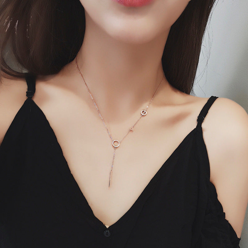 Minimalist LOVE Letter Titanium Steel Necklace for Women with Plated Finish and Delicate Clavicle Chain