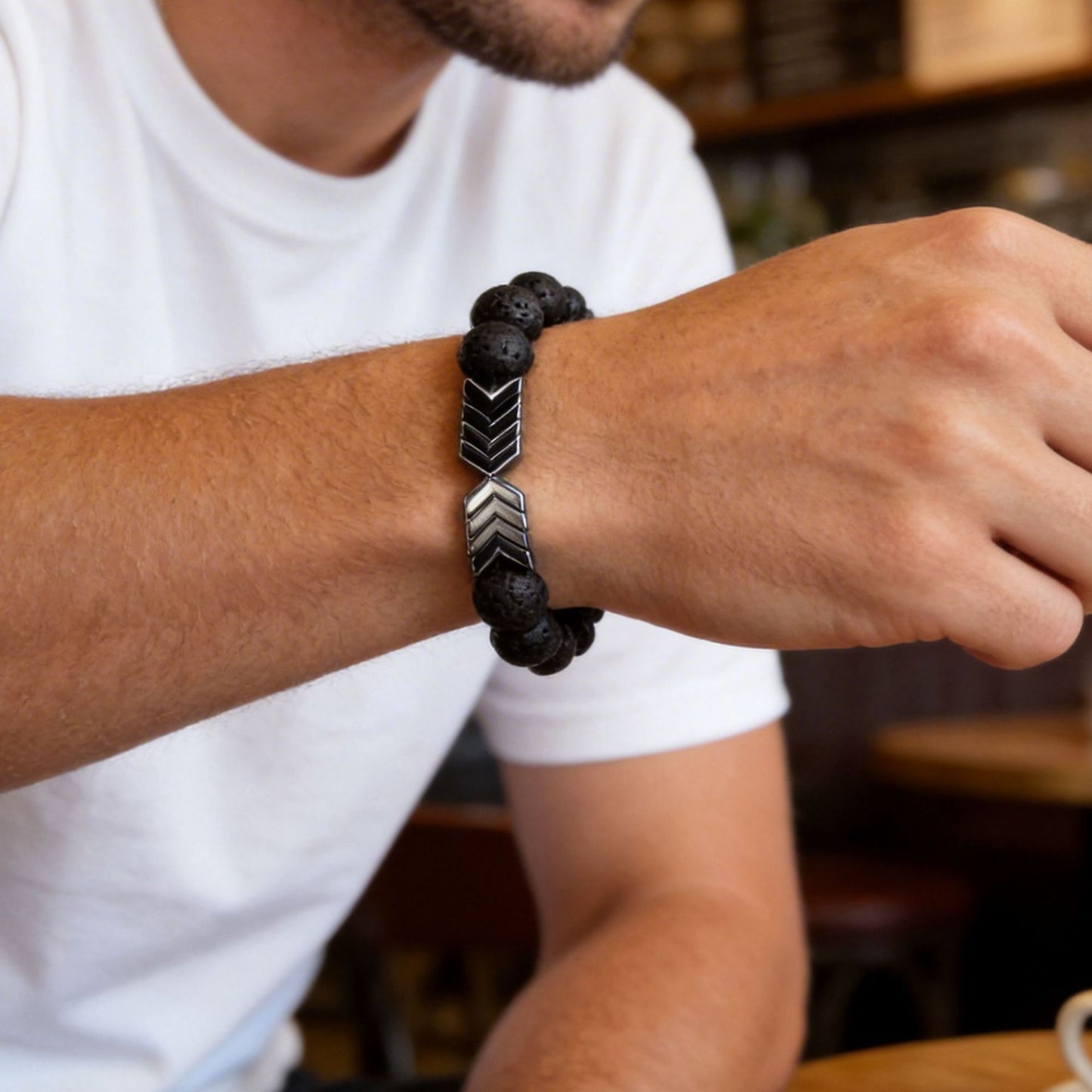 Creative Geometric Triangle Volcanic Stone and Hematite Handmade Bracelet for Unisex