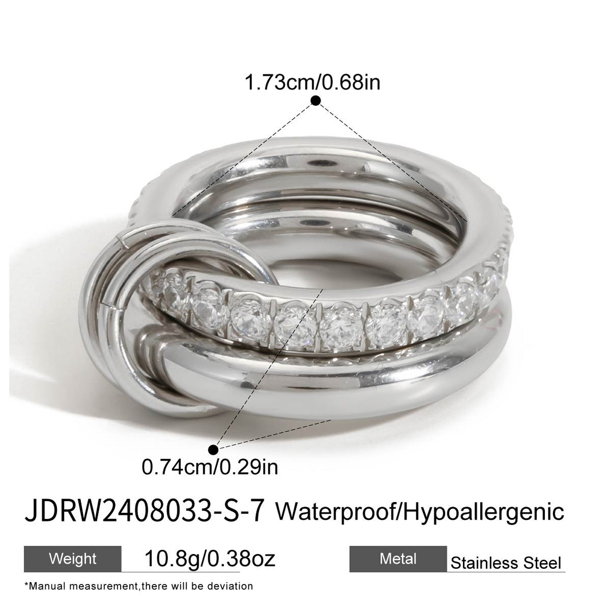 Anillo minimalista geométrico de titanio y acero con detalles de perlas, anillo de moda hipoalergénico de acero inoxidable para mujer