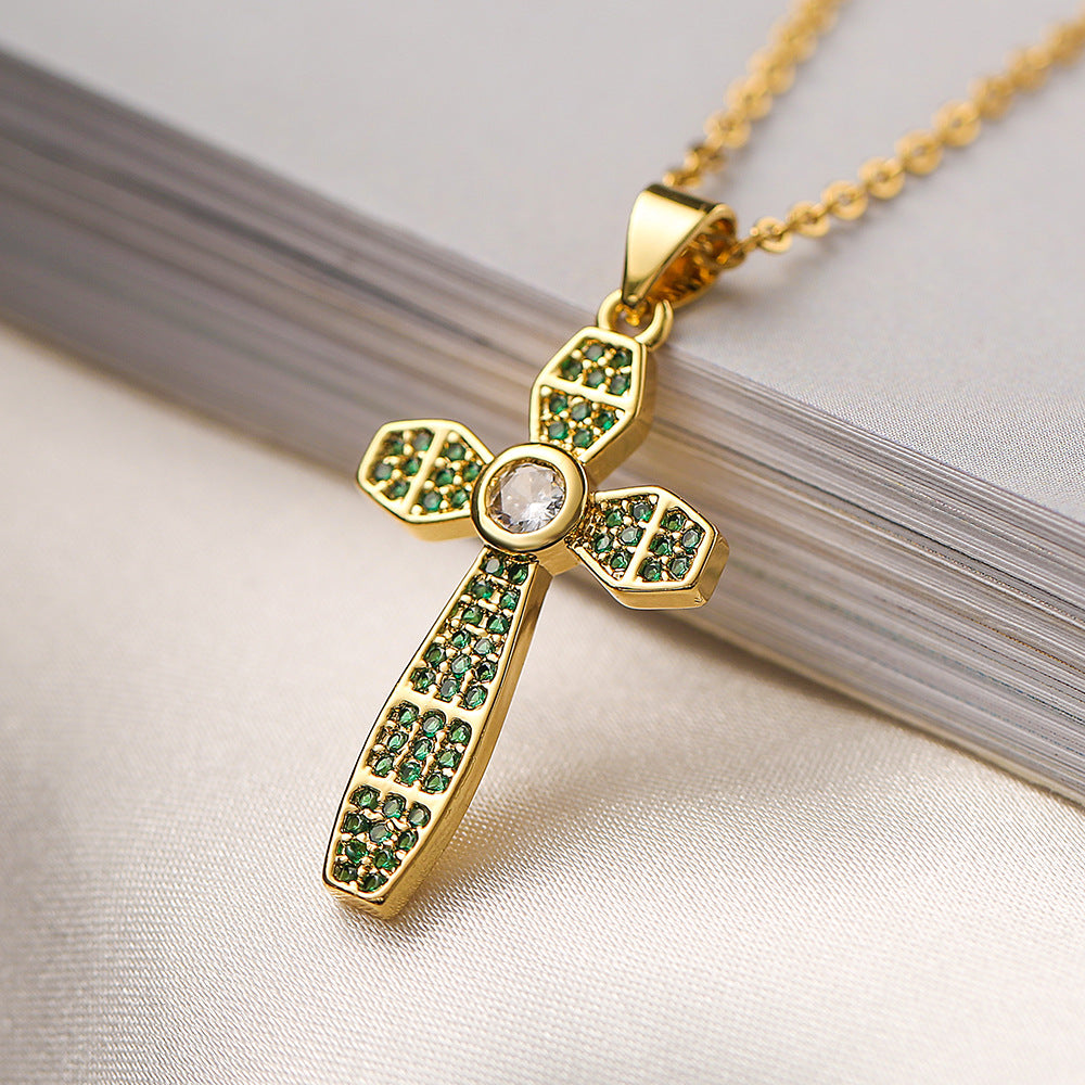 Geometric Pendant Necklace for Women with Gold Plated Zirconia on Copper Base, Minimalist Fashion Accessory