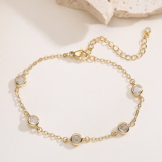 Minimalist Elegant Geometric Brass Gold Plated Cubic Zirconia Inlay Bracelet for Women