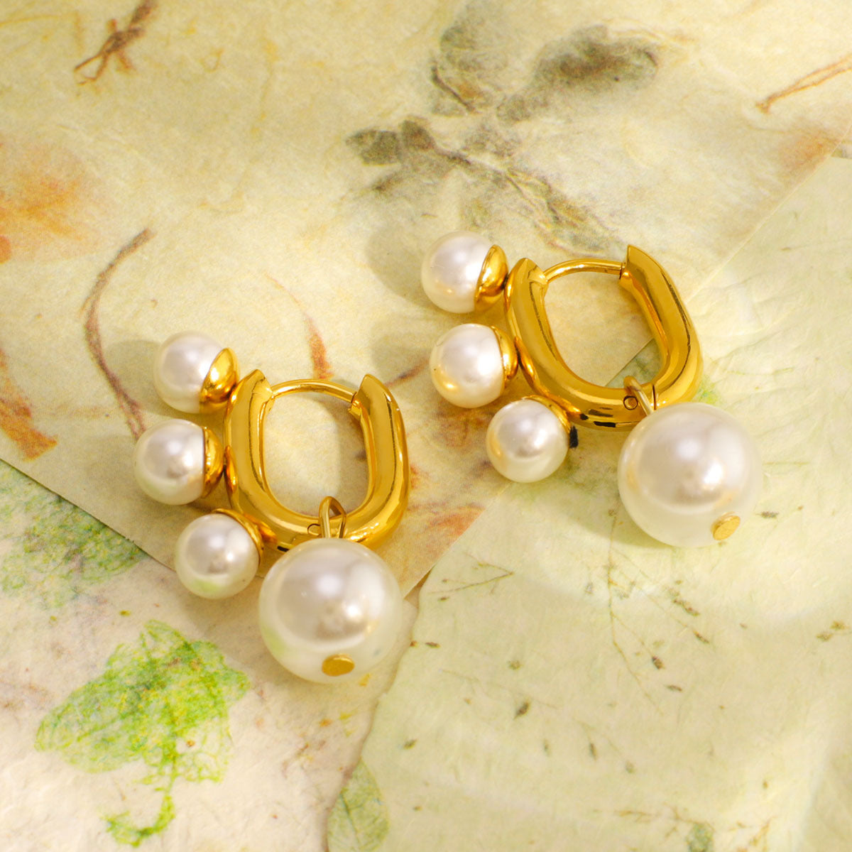 Minimalist Geometric Stainless Steel Pendant Earrings with 18K Gold Plating and Pearl Accents for Women