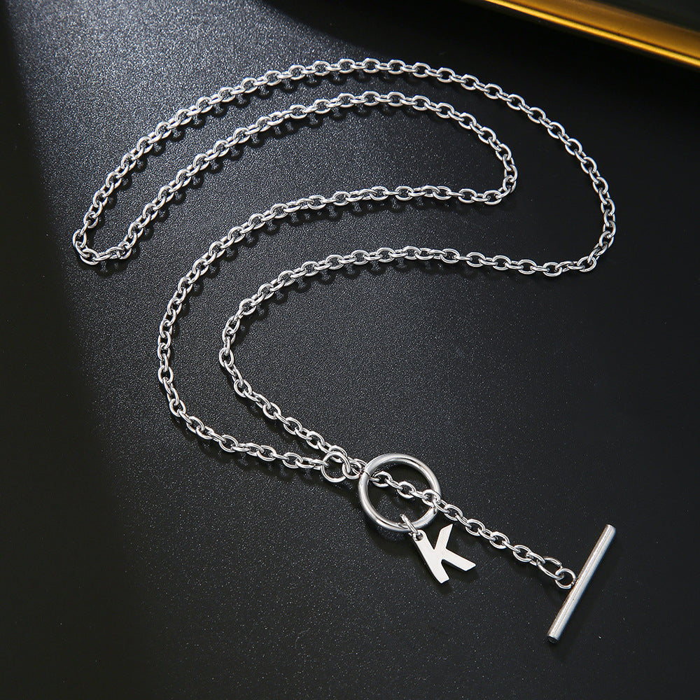 Hip-hop Streetwear Geometric Letter Titanium Steel Pendant Necklace with OT Clasp for Unisex