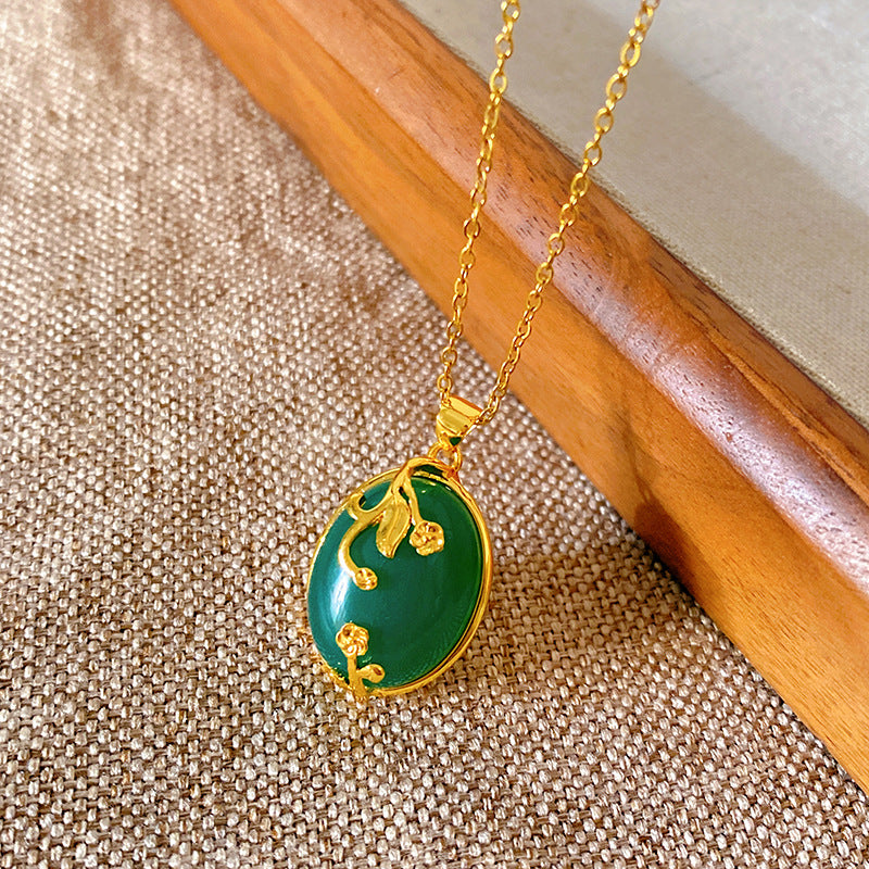 Sweet Minimalist Brass Gourd Pendant with Cubic Zirconia Inlay on Titanium Steel Cable Chain Necklace for Women