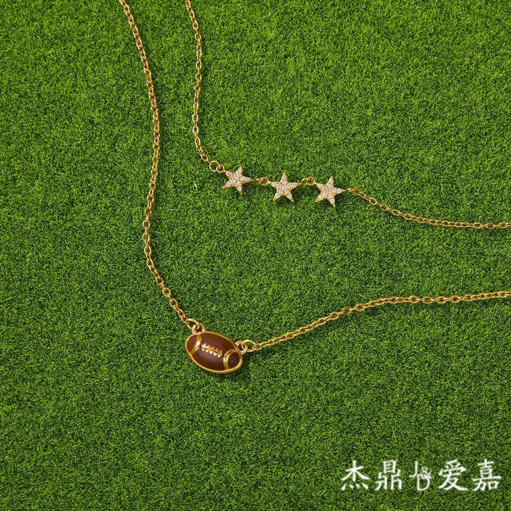 Minimalist Geometric American Football Pendant Stainless Steel PVD Gold Plated Necklace for Women