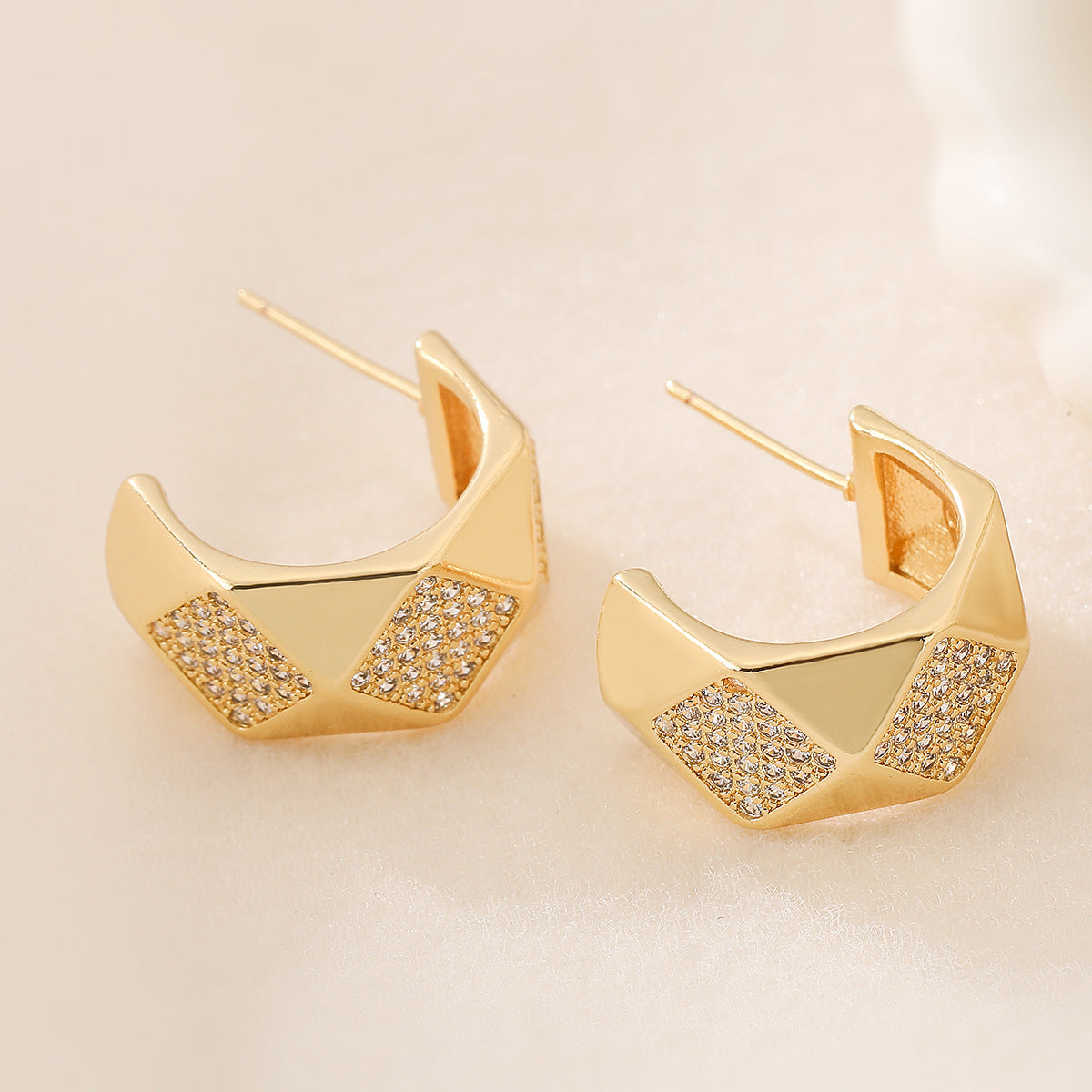 Minimalist Luxe Geometric Earrings for Women with Copper Base Plated in 18K Gold and Micro-Paved Zirconia