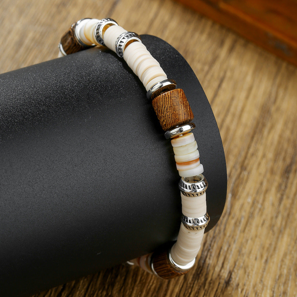 Minimalist Geometric Round Resin Wood Beaded Bracelet Unisex Casual Jewelry
