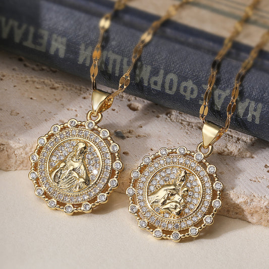 Minimalist Vintage Round Plated Brass Pendant Necklace for Women