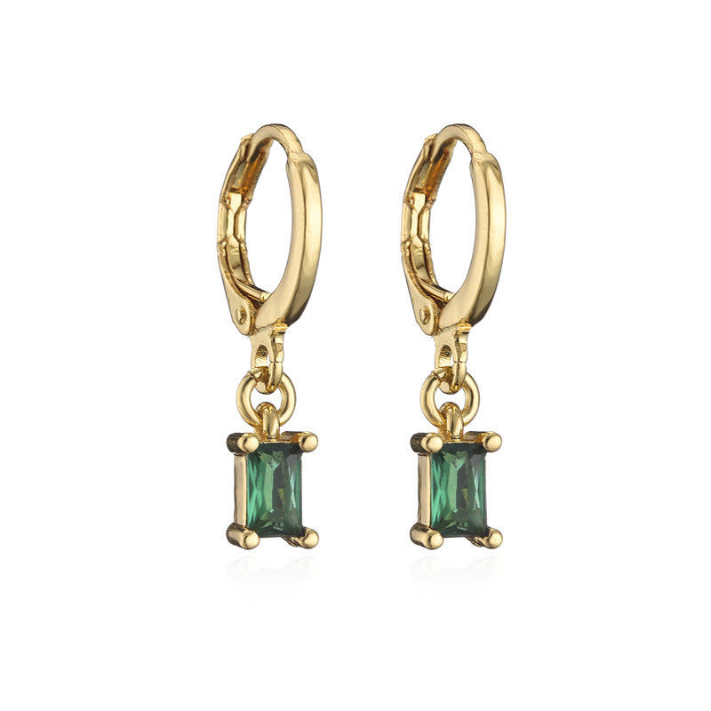 Minimalist Geometric Rectangle Zircon Pendant Earrings in Copper with Ear Hook Closure