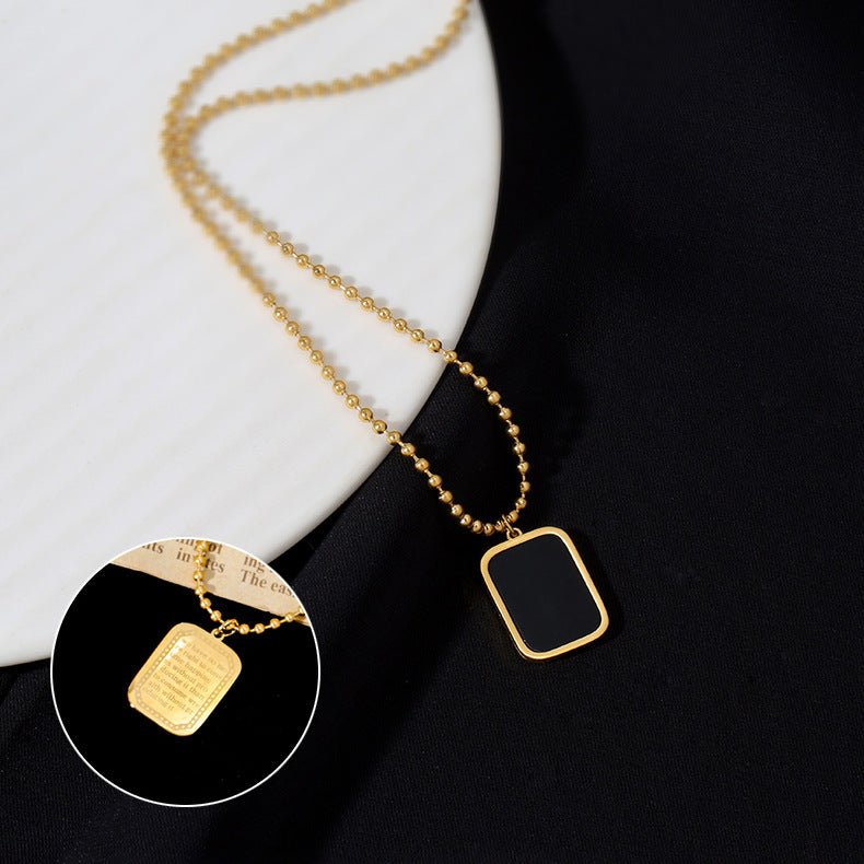 Minimalist Geometric Black Square Pendant Necklace for Women in Titanium Steel with Plated Finish