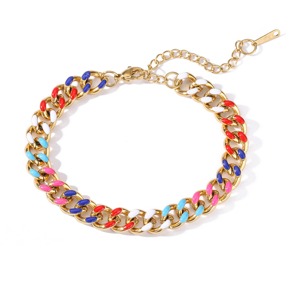 Bracciale a maglie cubane in acciaio al titanio geometrico minimalista da donna con finitura placcata