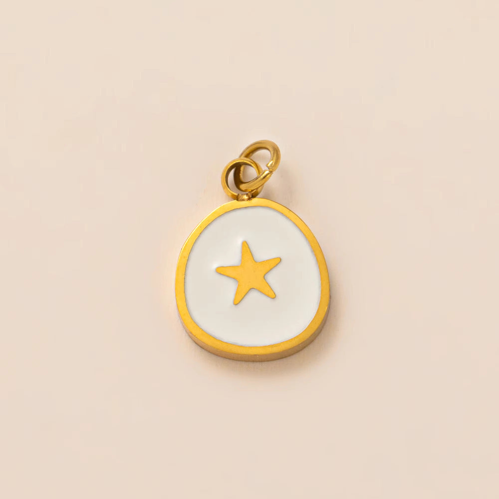 Sweet Titanium Steel PVD Star Moon Geometric Pendant Necklace