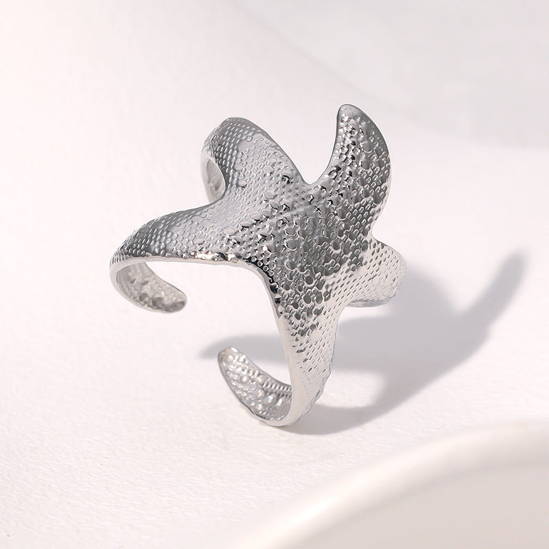 Minimalist 18K Gold Plated Stainless Steel Starfish Open Ring for Women