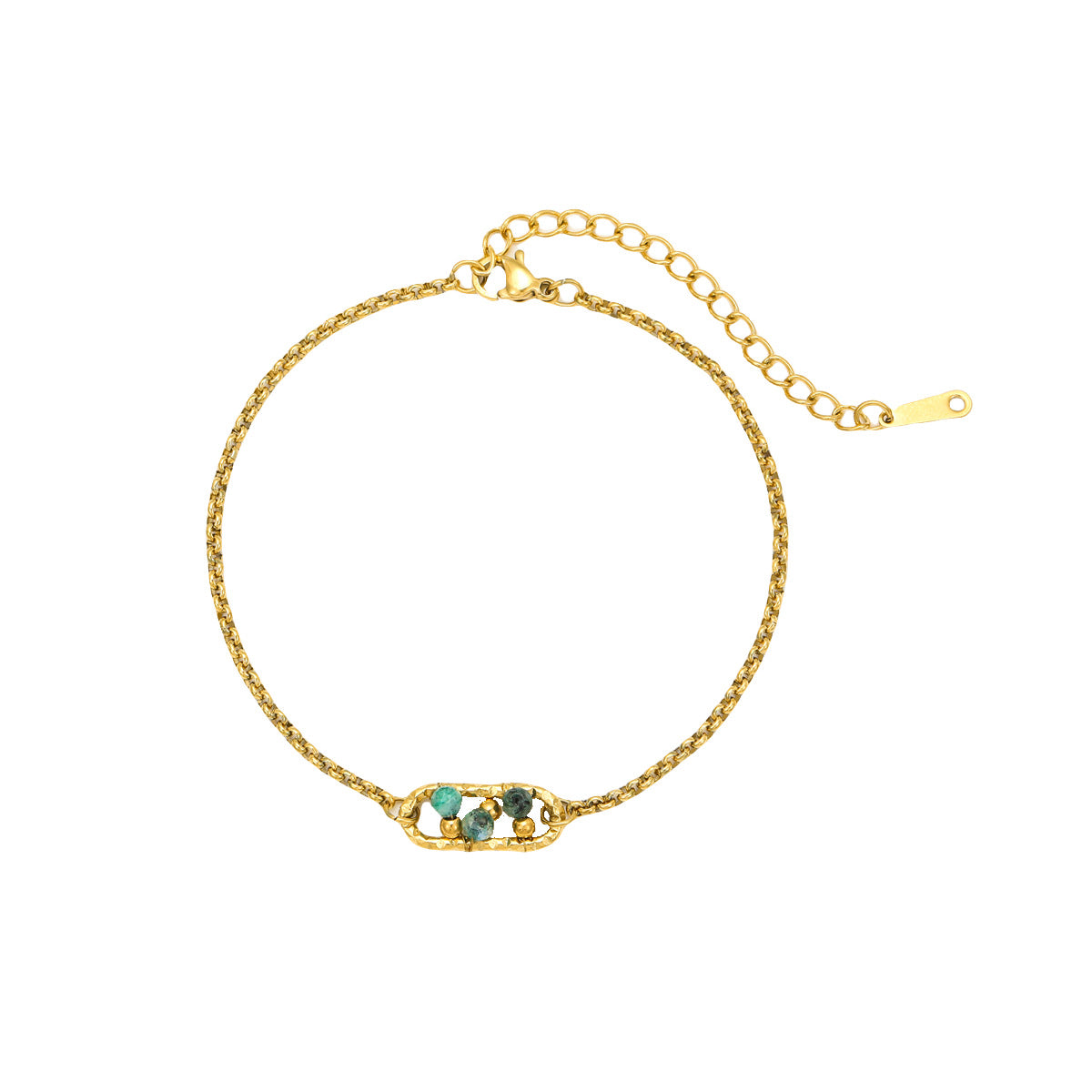 Minimalist Geometric Stainless Steel Bracelet with Natural Stone Inlay and 18K Gold Plating for Women