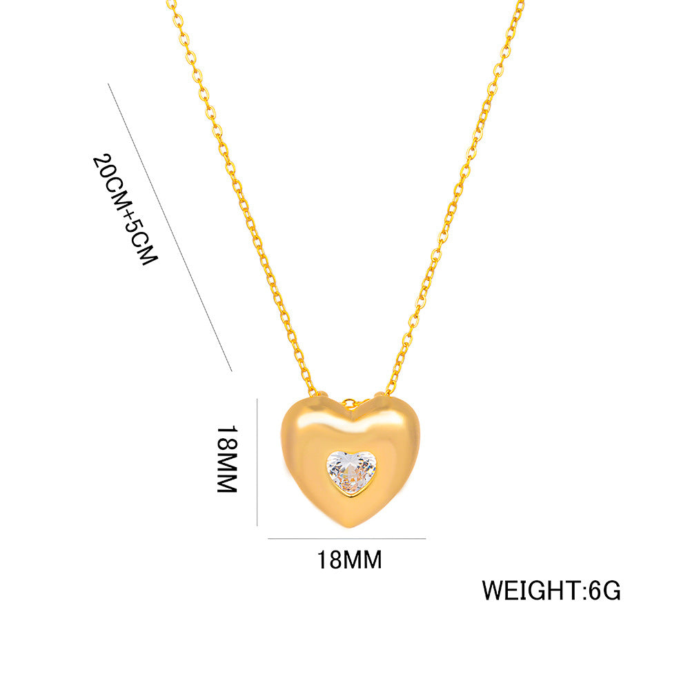 Minimalist Elegant Heart Geometric Round Titanium Steel PVD Plated Necklace Snake Chain for Women