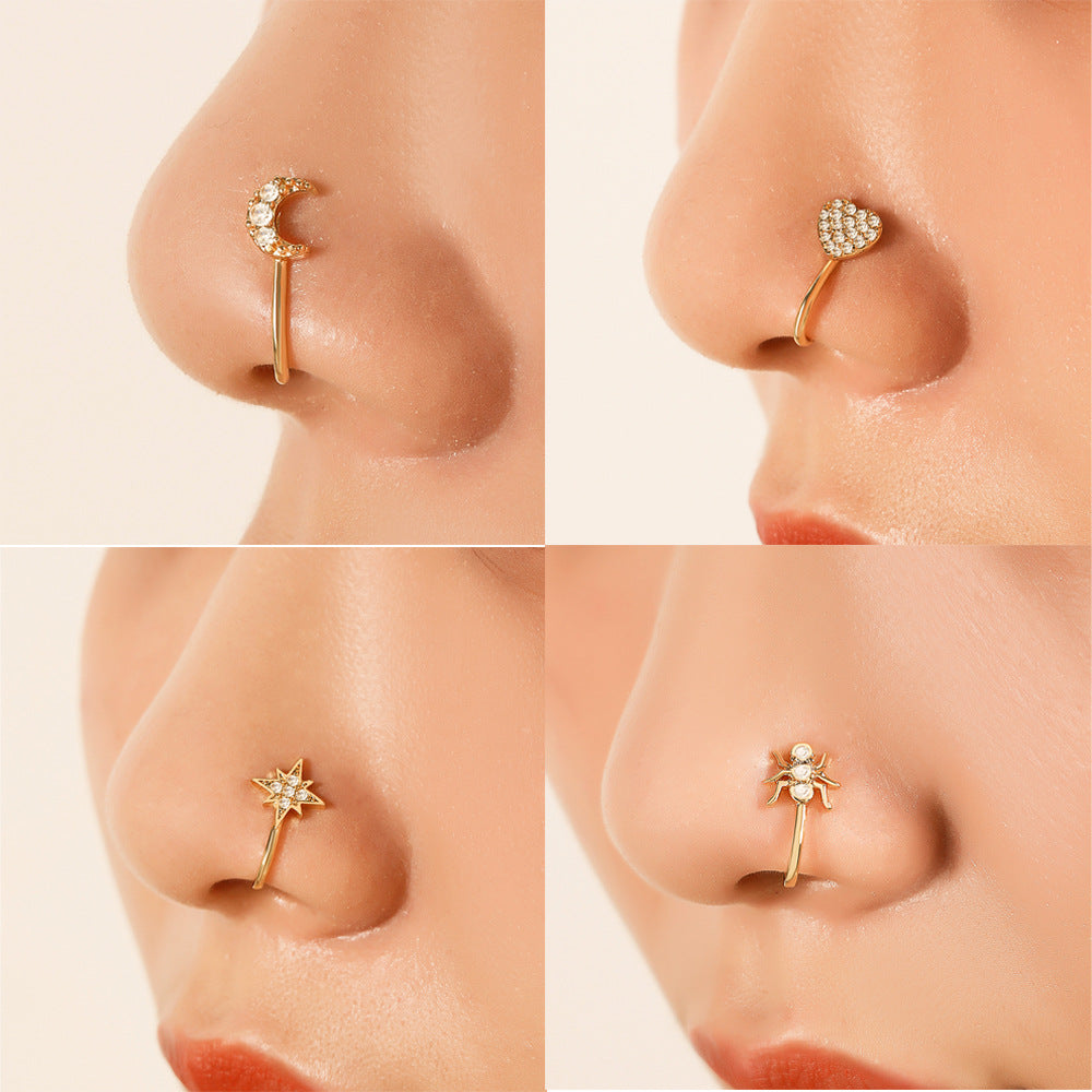Minimalist Star Geometric Brass Cubic Zirconia Fake Nose Ring for Women