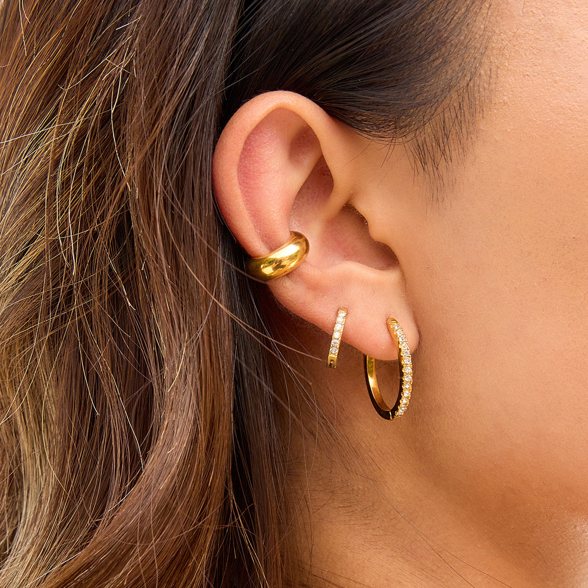 Pendientes de Aro de Acero Inoxidable con Diseño Geométrico Minimalista, Acabado Chapado para Mujer, Hipoalergénicos y Resistentes a la Decoloración