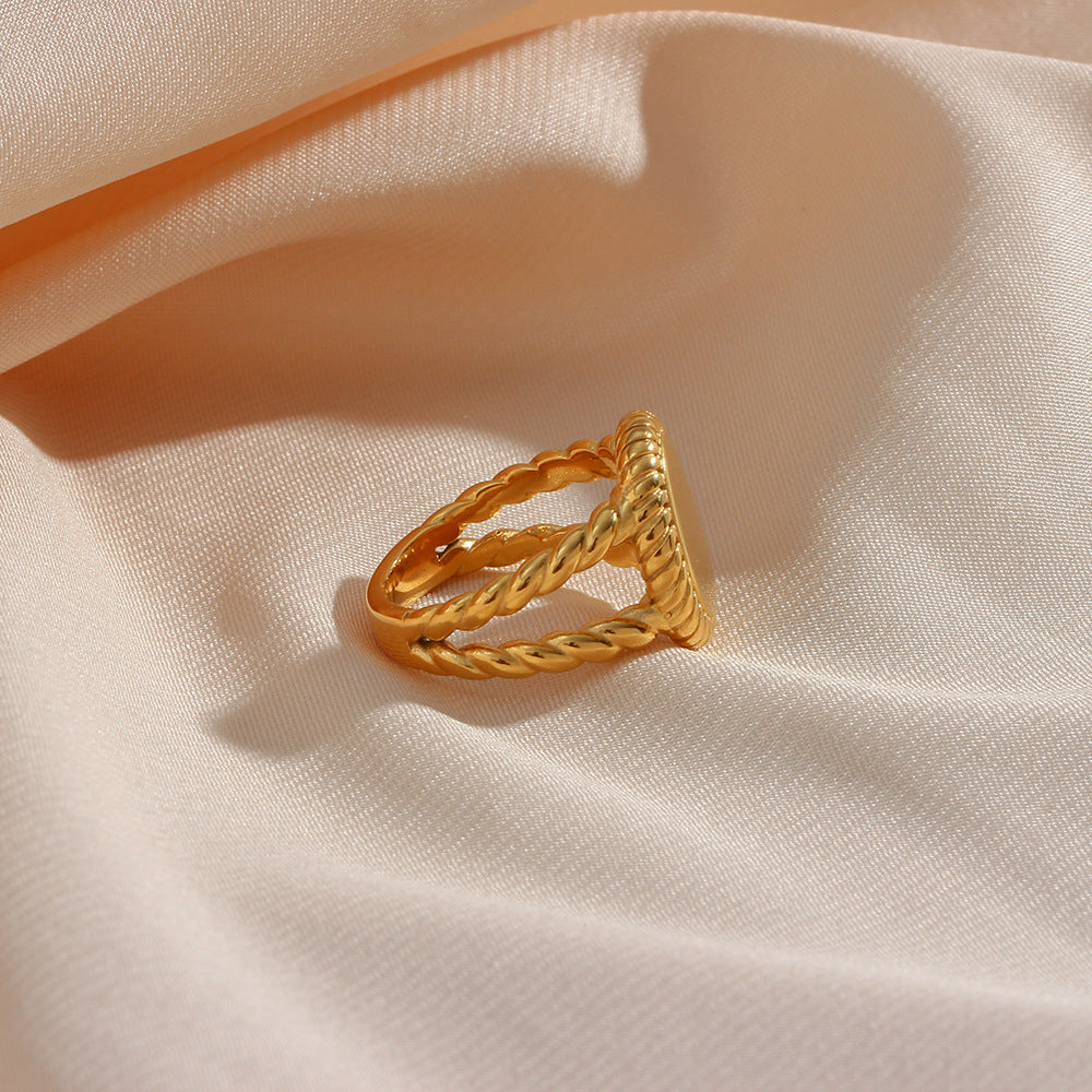 Minimalist Oval-Shaped Stainless Steel Plated 18K Gold Ring for Women