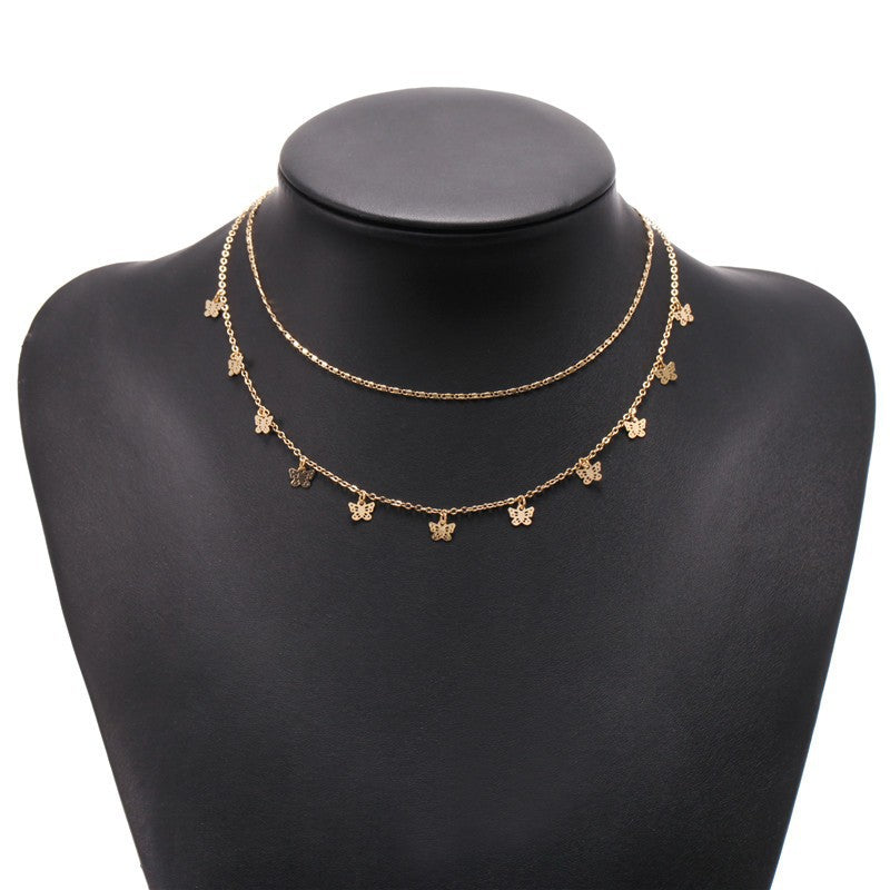 Sweet Rhinestone Inlaid Alloy Butterfly Evil Eye Bow Pendant Necklace with Curb Chain for Women