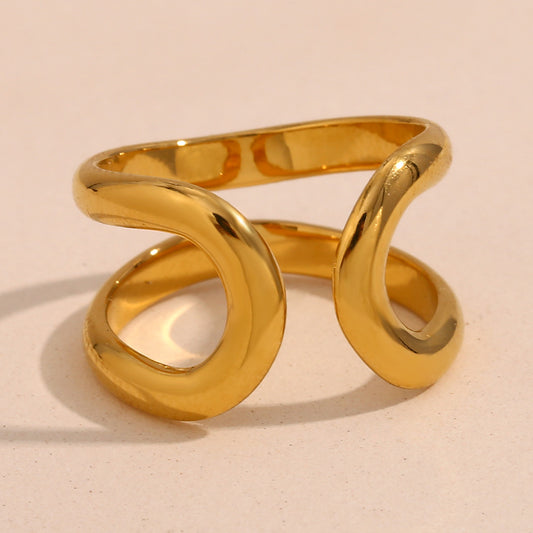 Minimalist Geometric Stainless Steel Ring with 18K Gold Plating Double Figure-Eight Open Band for Women