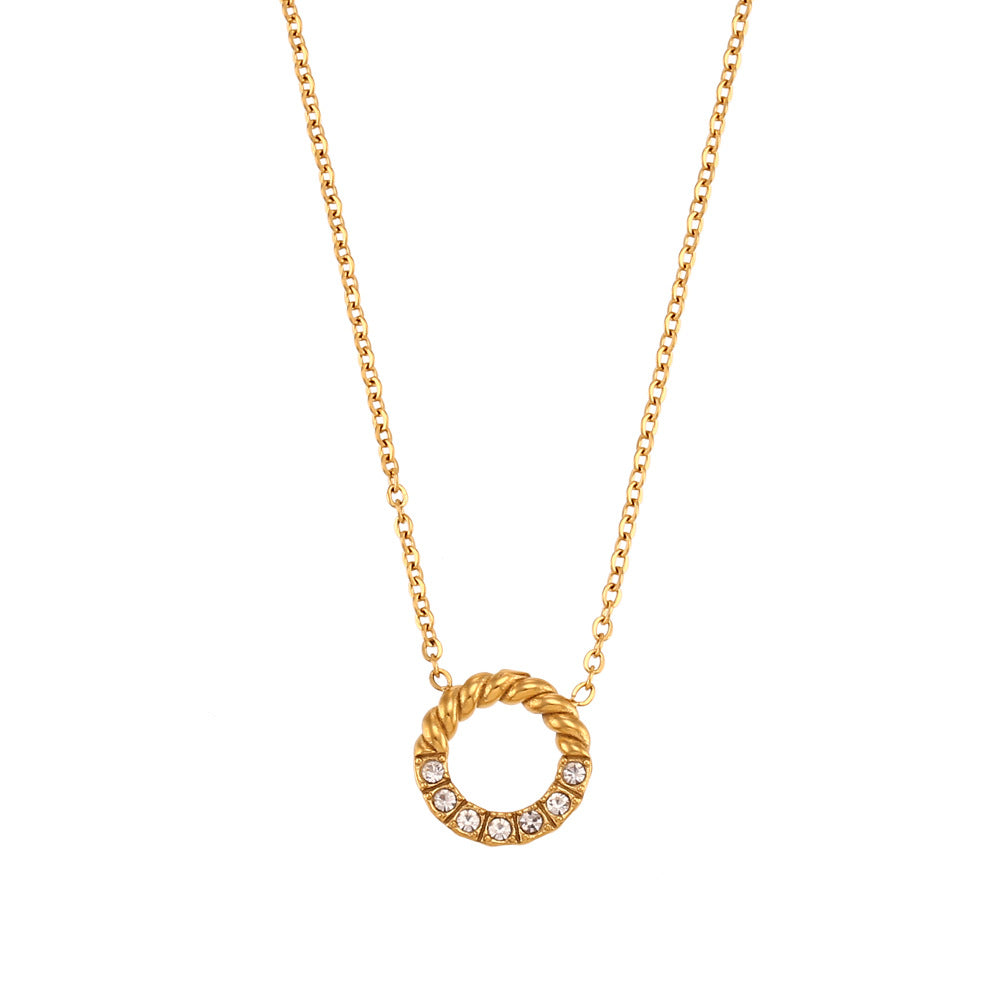 Collana pendente a cerchio ritorto geometrico minimalista in acciaio inossidabile da donna con pendente in acciaio al titanio e finitura galvanica