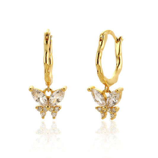 Dulce Streetwear Pendientes de Mariposa de Plata de Ley 925 con Circonita Cúbica Incrustada para Mujer
