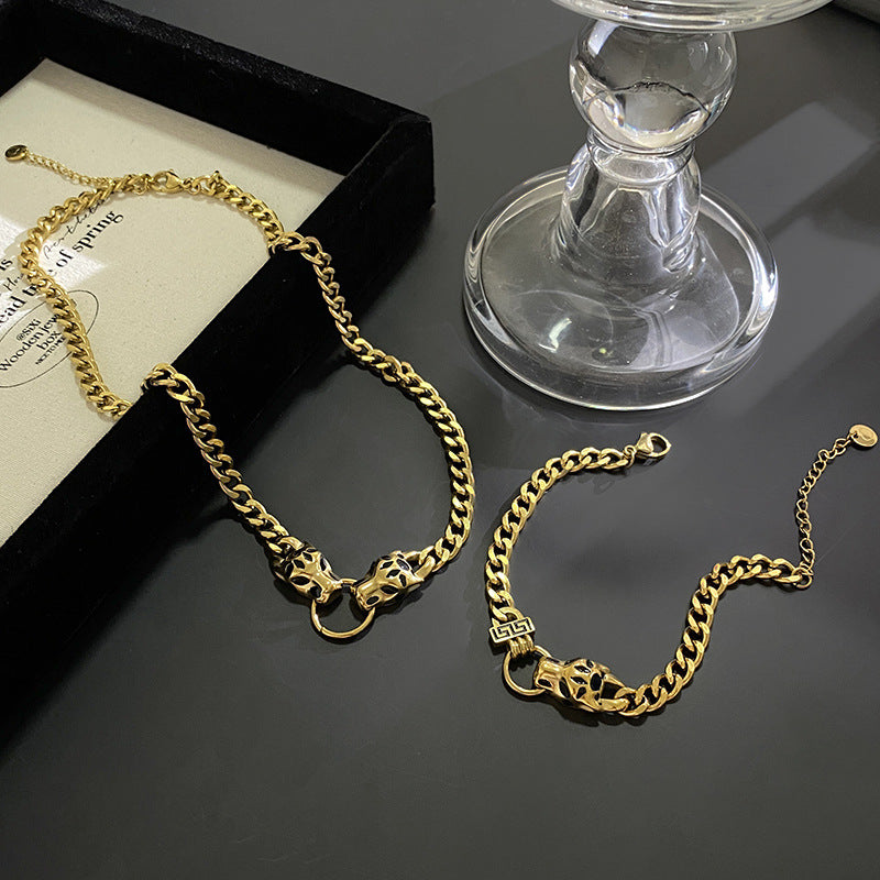 Vintage Streetwear Gold Plated Titanium Steel Leopard Head Necklace Unisex