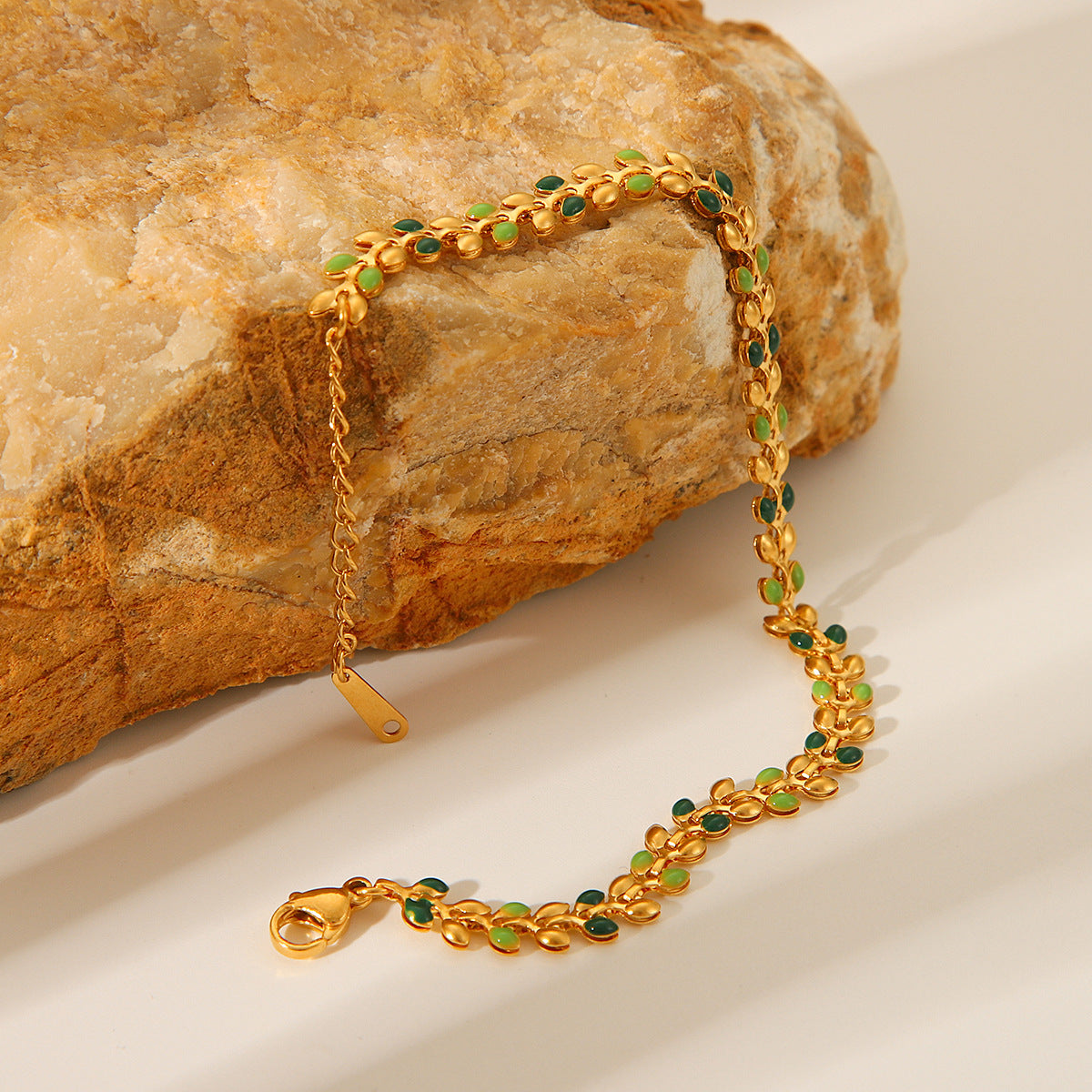 Trendy Ins Style 18K Gold Plated Stainless Steel Olive Leaf Bracelet for Women