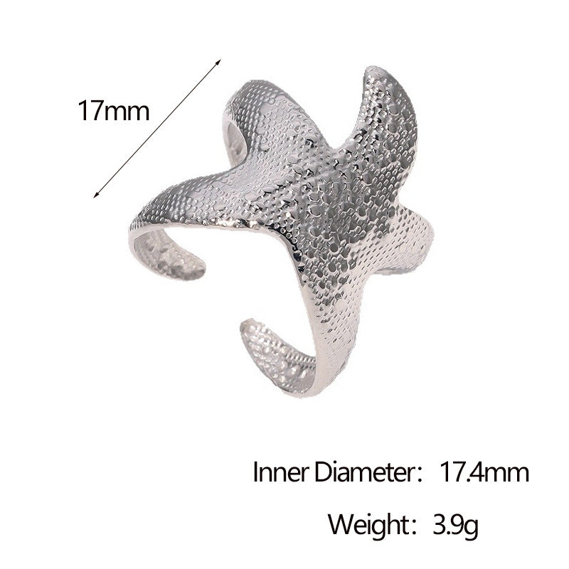 Minimalist 18K Gold Plated Stainless Steel Starfish Open Ring for Women