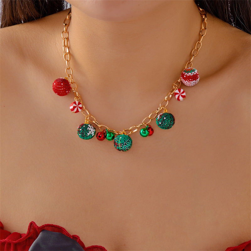 Collar de moda navideño para mujer con dije acrílico de campana, base de aleación de zinc, acabado galvanizado, cadena O, motivos festivos de copos de nieve y renos