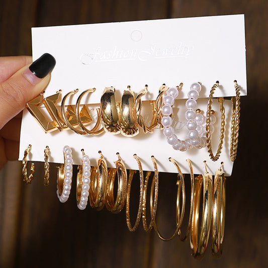 Vintage Geometric Round Plated Stainless Steel Hoop Earrings Set for Women and Men