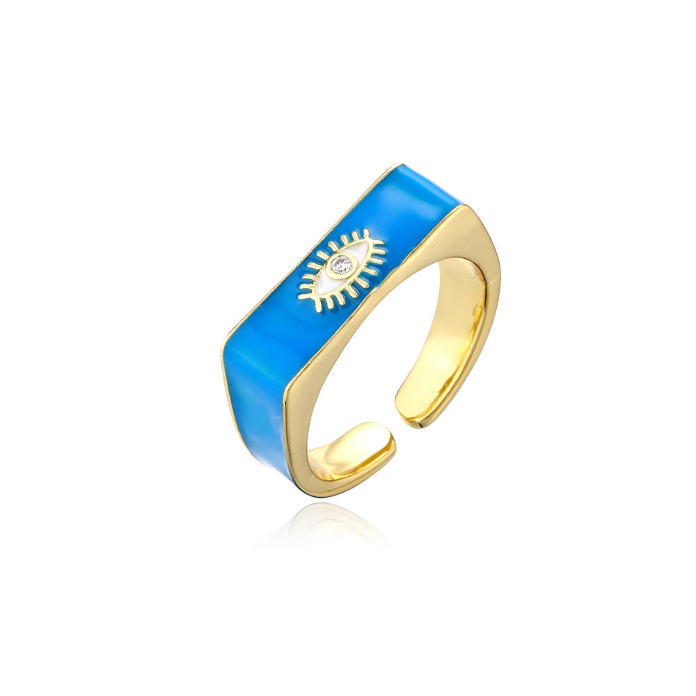 Gold Drip Oil Geometric Brass Ring with Micro-inlaid Cubic Zirconia for Women