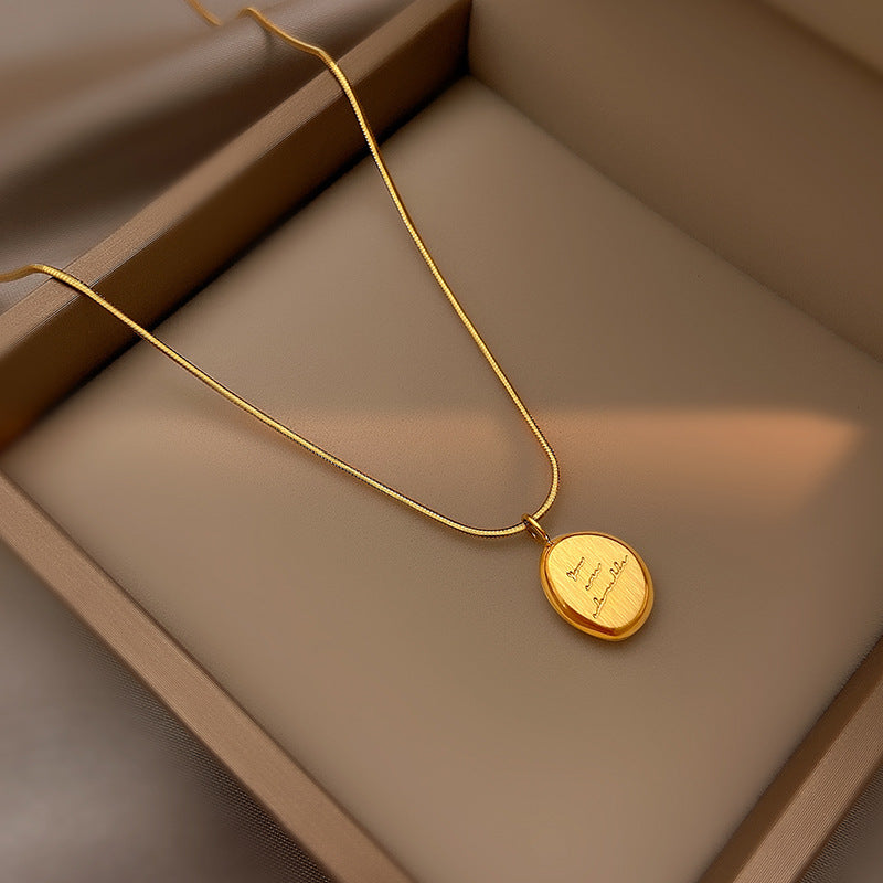 Minimalist 18K Gold Plated Geometric Letter Pendant Necklace Titanium Steel Snake Chain for Women