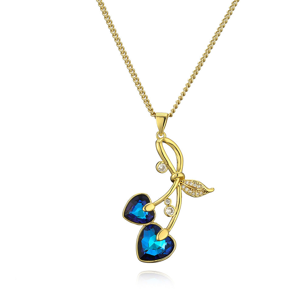 Collana con Pendente a Forma di Ciliegia da Donna in Rame Placcato Oro Vero con Intarsio di Zirconi, Catena a Medaglione Fresca e Minimalista