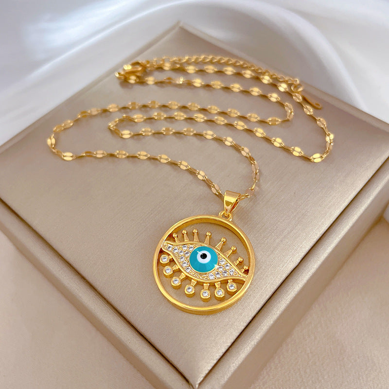 Minimalist Geometric Eyelash Eye Pendant Necklace for Women in Titanium Steel with Plated Finish