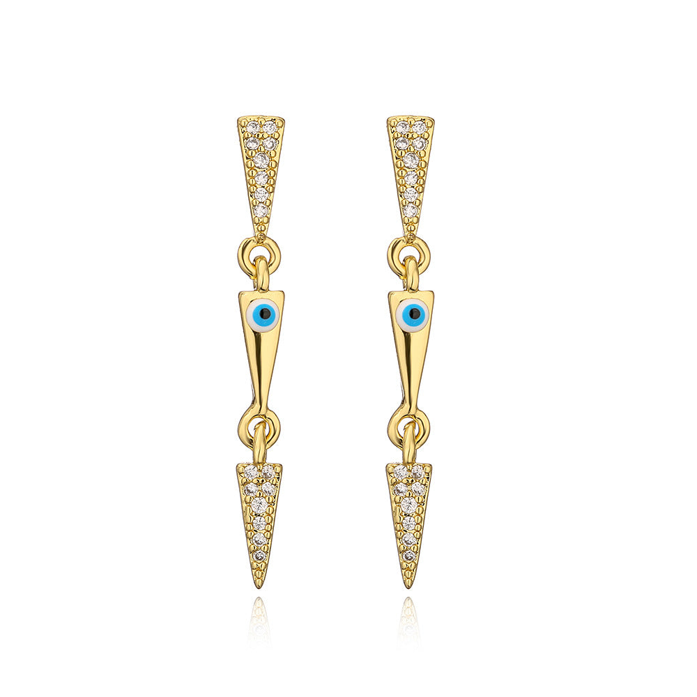 Orecchini Pendenti Triangolari Geometrici da Donna con Base in Rame Placcata in Vero Oro e Smalto con Zirconia Micro-Incastonata