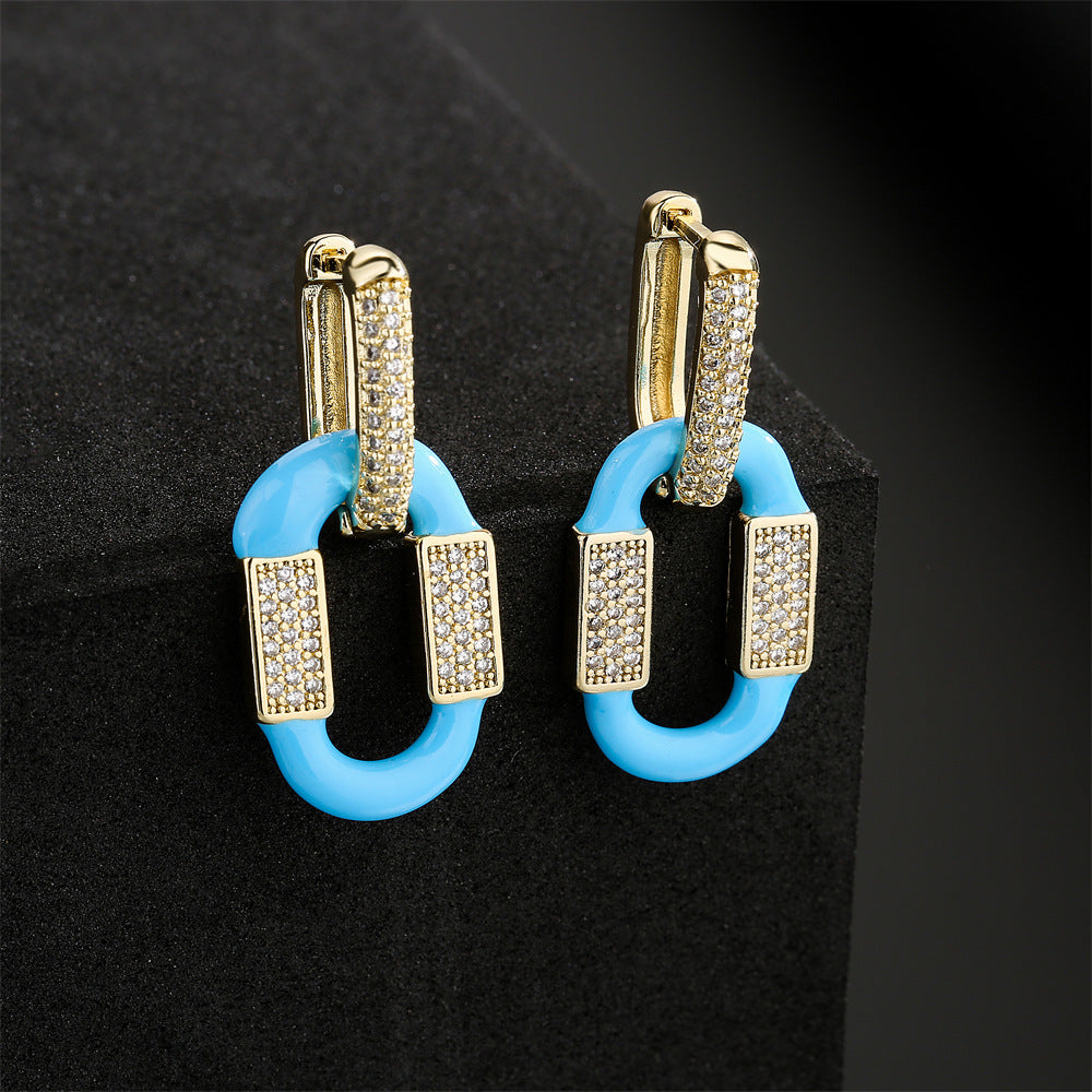 Minimalist Geometric Earrings in Copper with 18K Gold Plating and Micro-Paved Zirconia