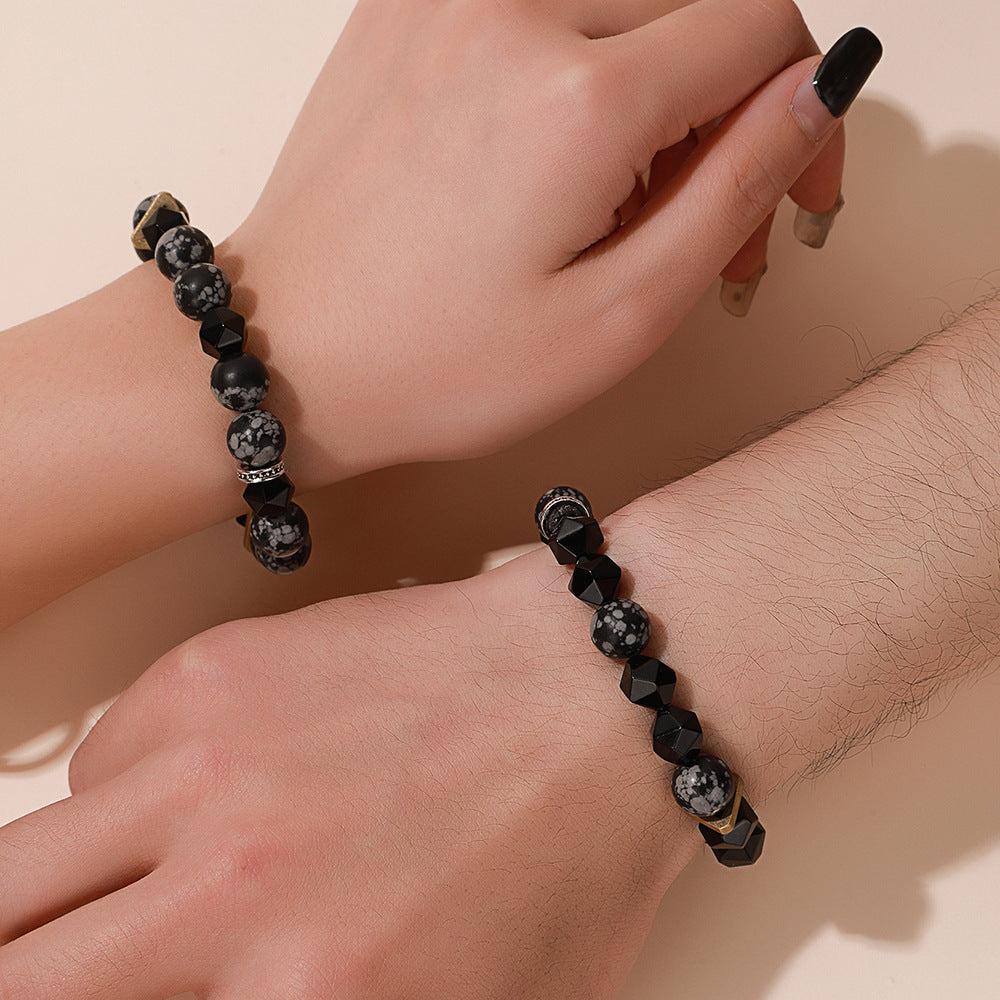Vintage Streetwear Geometric Handmade Snowflake Obsidian Bracelet Unisex