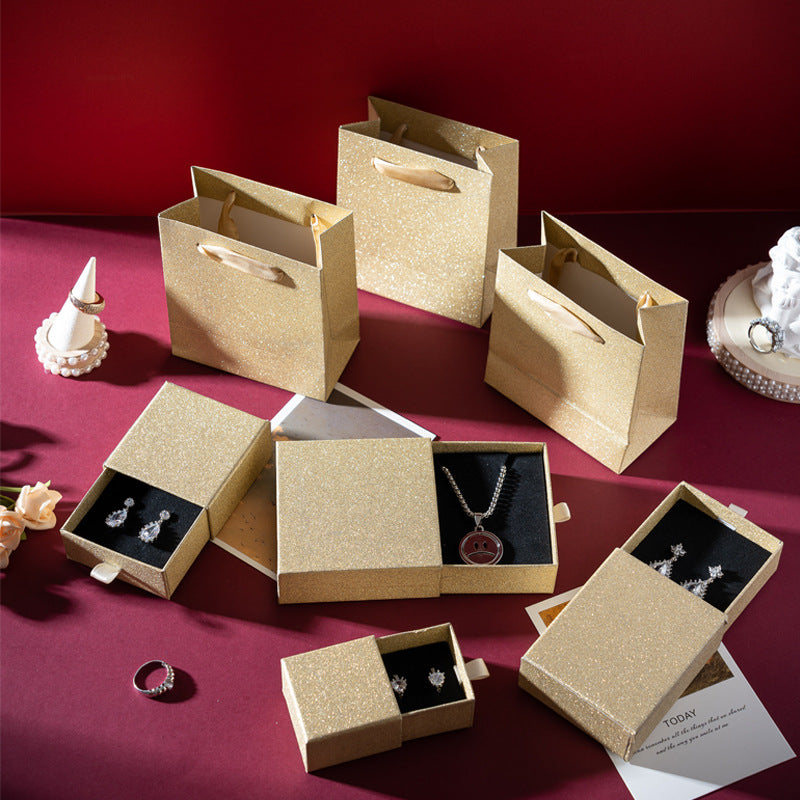 Gold Glitter and Silver Glitter Jewelry Drawer Box for Earrings Rings Necklaces Gift Packaging