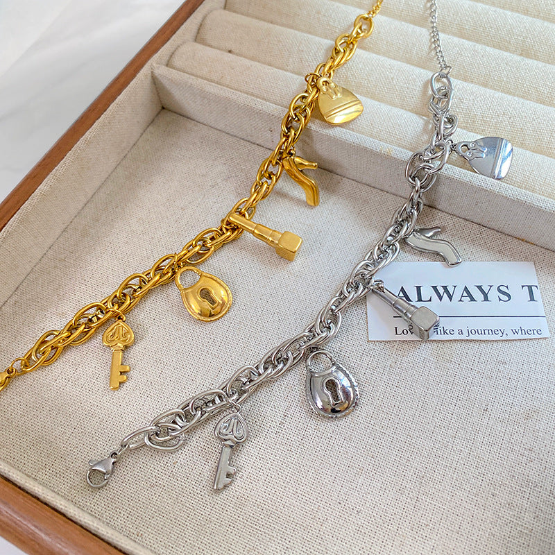 Unique Gold Plated Titanium Steel High Heel Shoe Bracelet for Men and Women