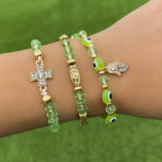 Set di bracciali geometrici etnici da donna con perle in resina e dettagli in cristallo