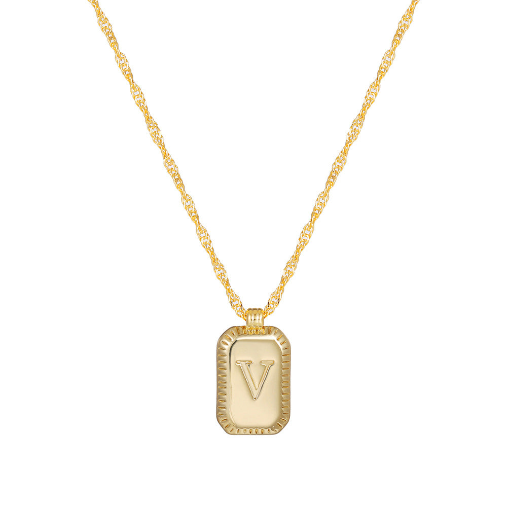 Sweet Gold Plated Brass Letter Geometric Titanium Steel Pendant Necklace for Women