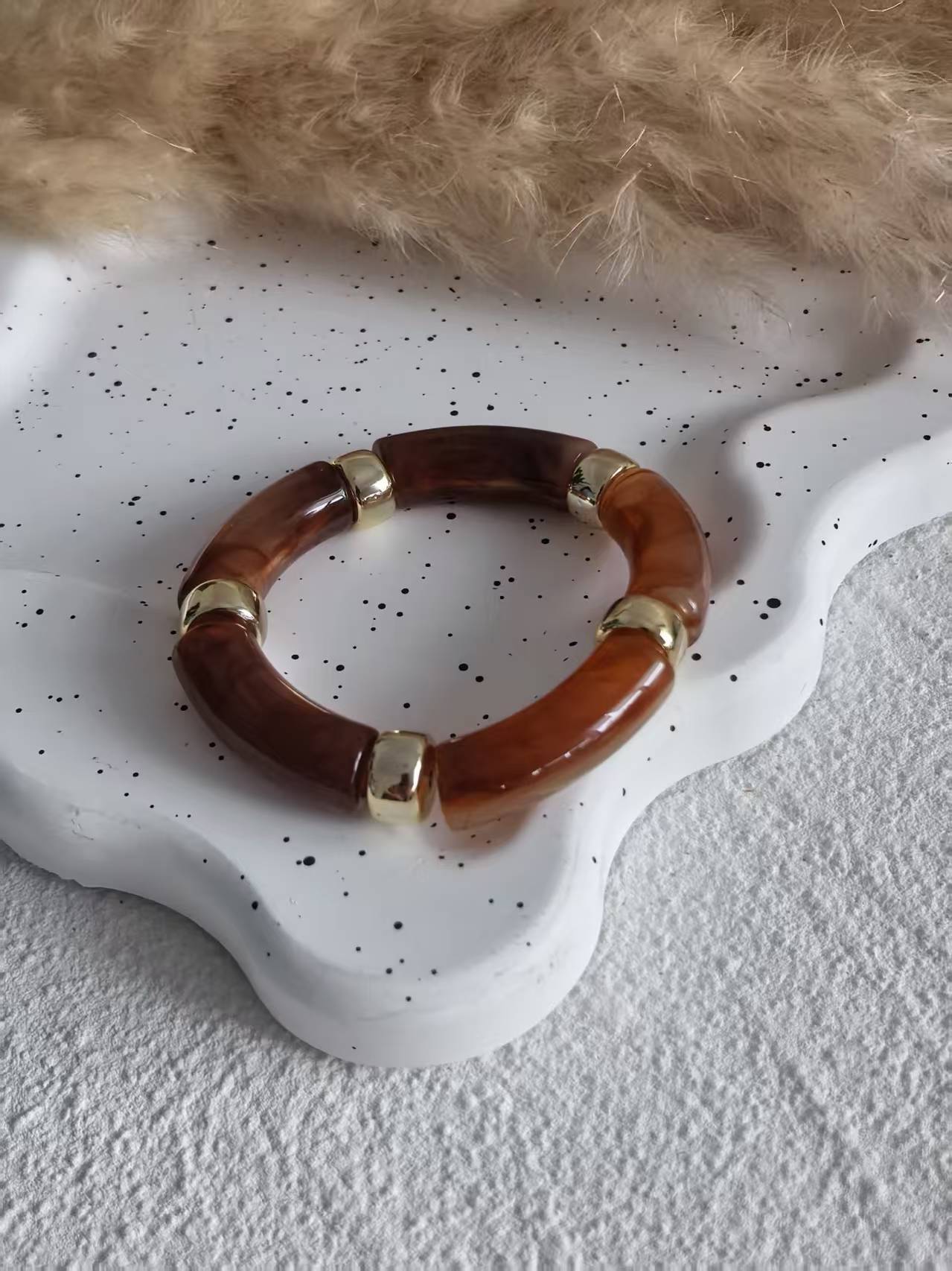 Geometric Gold Plated Alloy Rope Chain Bracelet with Coffee Beads