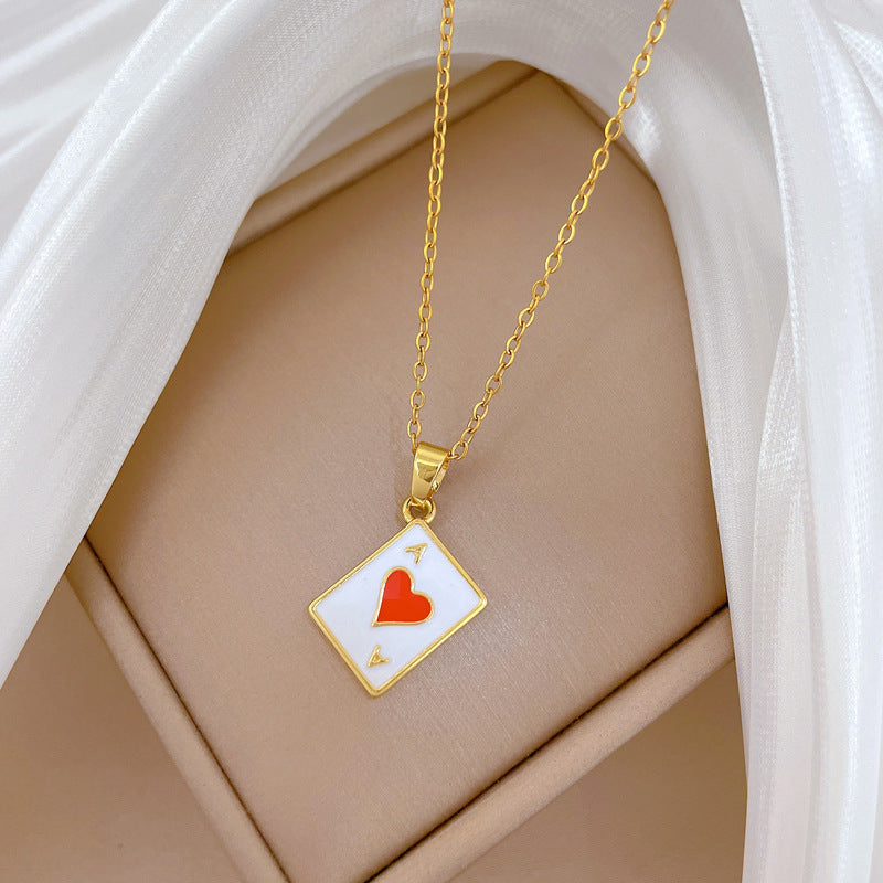 Sweet Cartoon Geometric Drip Oil Rhinestone Pendant Necklace Titanium Steel Cable Chain Unisex