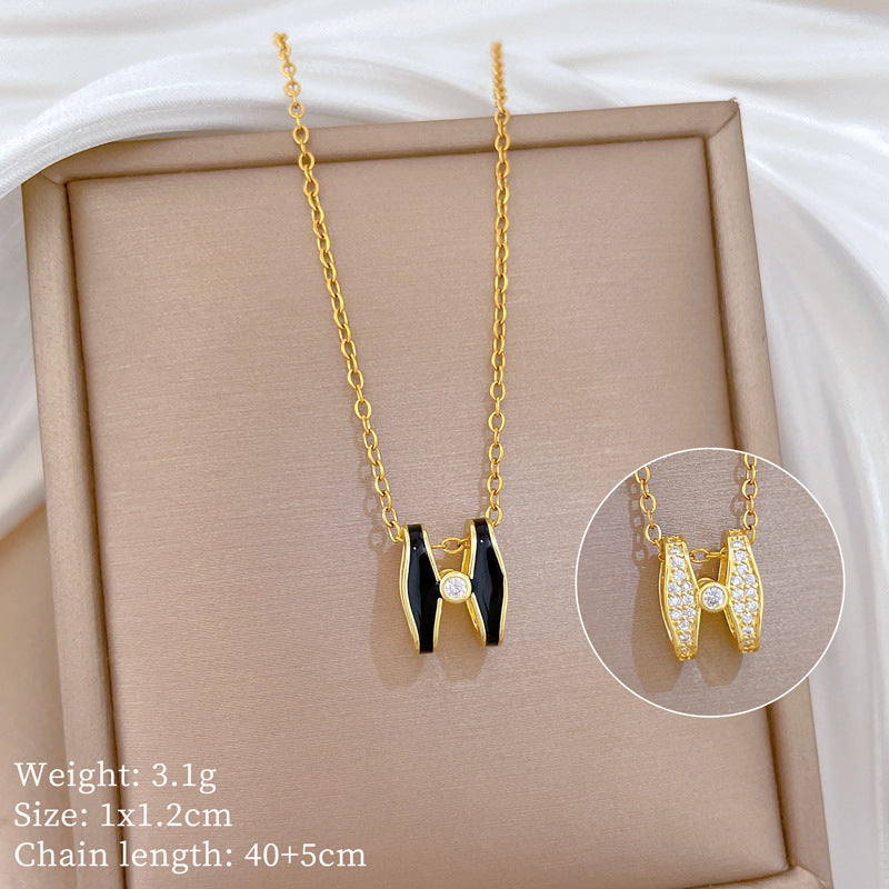 Sweet Minimalist Animal Shape Brass Pendant with Cubic Zirconia Inlay Titanium Steel Necklace for Unisex