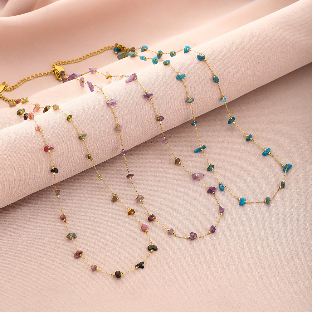 Elegante collana geometrica in acciaio al titanio con ciondolo in pietra naturale per uomo e donna, catena placcata per clavicola estiva