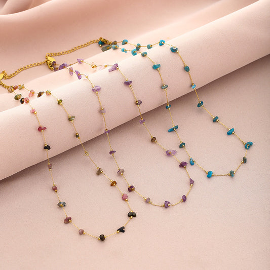 Elegant Geometric Titanium Steel Necklace with Natural Stone Pendant for Women and Men, Plated Summer Collarbone Chain