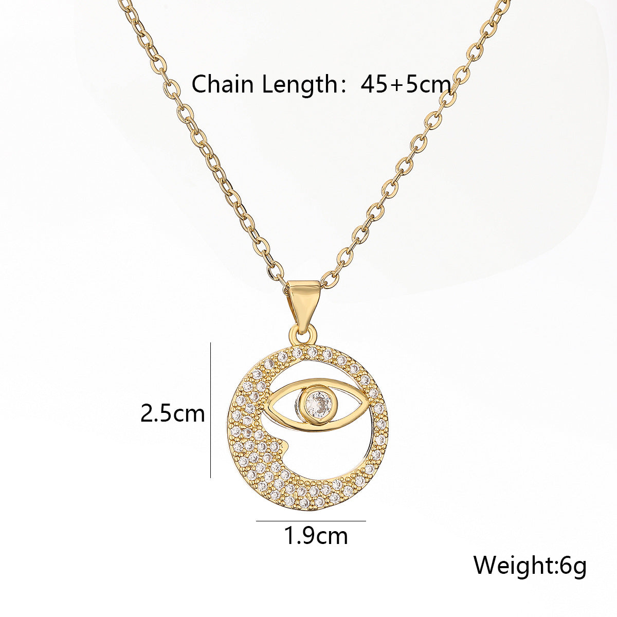 Minimalist Geometric Star Moon Eye Pendant Necklace for Women with Copper Base and 18K Gold Plating