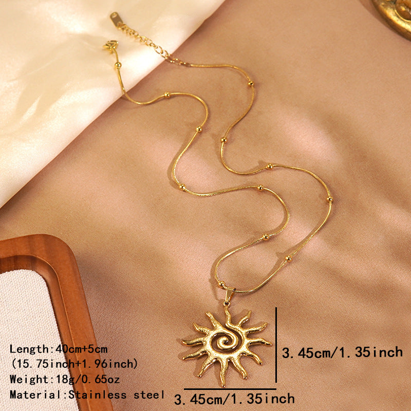 Collana da donna vintage elegante con turbina solare geometrica in acciaio inossidabile